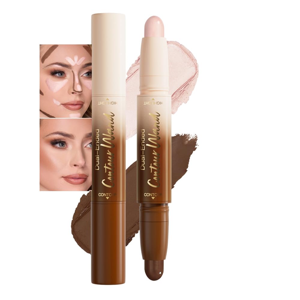 2 in 1 Contour Stick Waterproof Bronzer Highlighter, 26-Deep rich