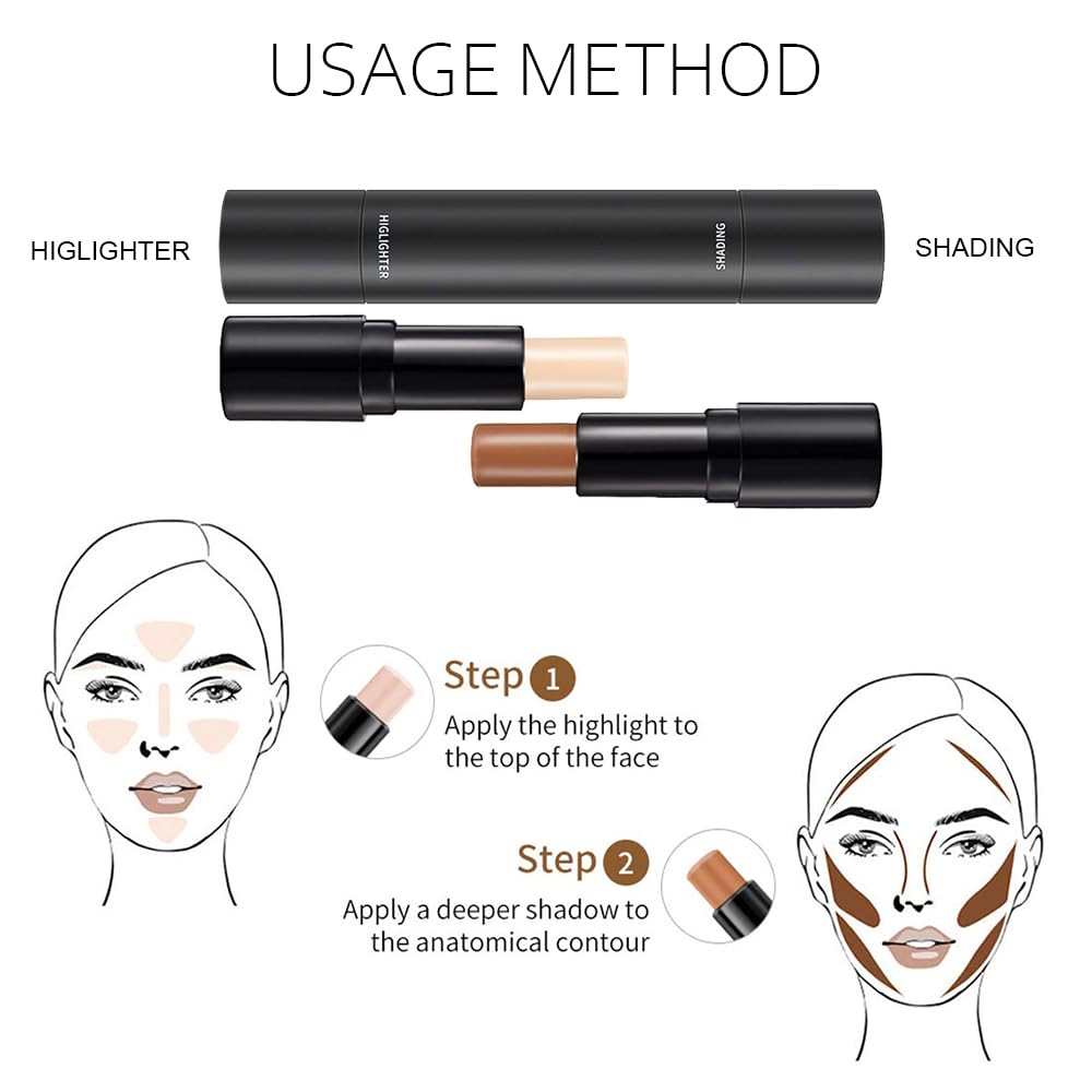 4 Colors Face Highlight and Contour Cream Sticks Kit,Primer Corrector,1#,3#