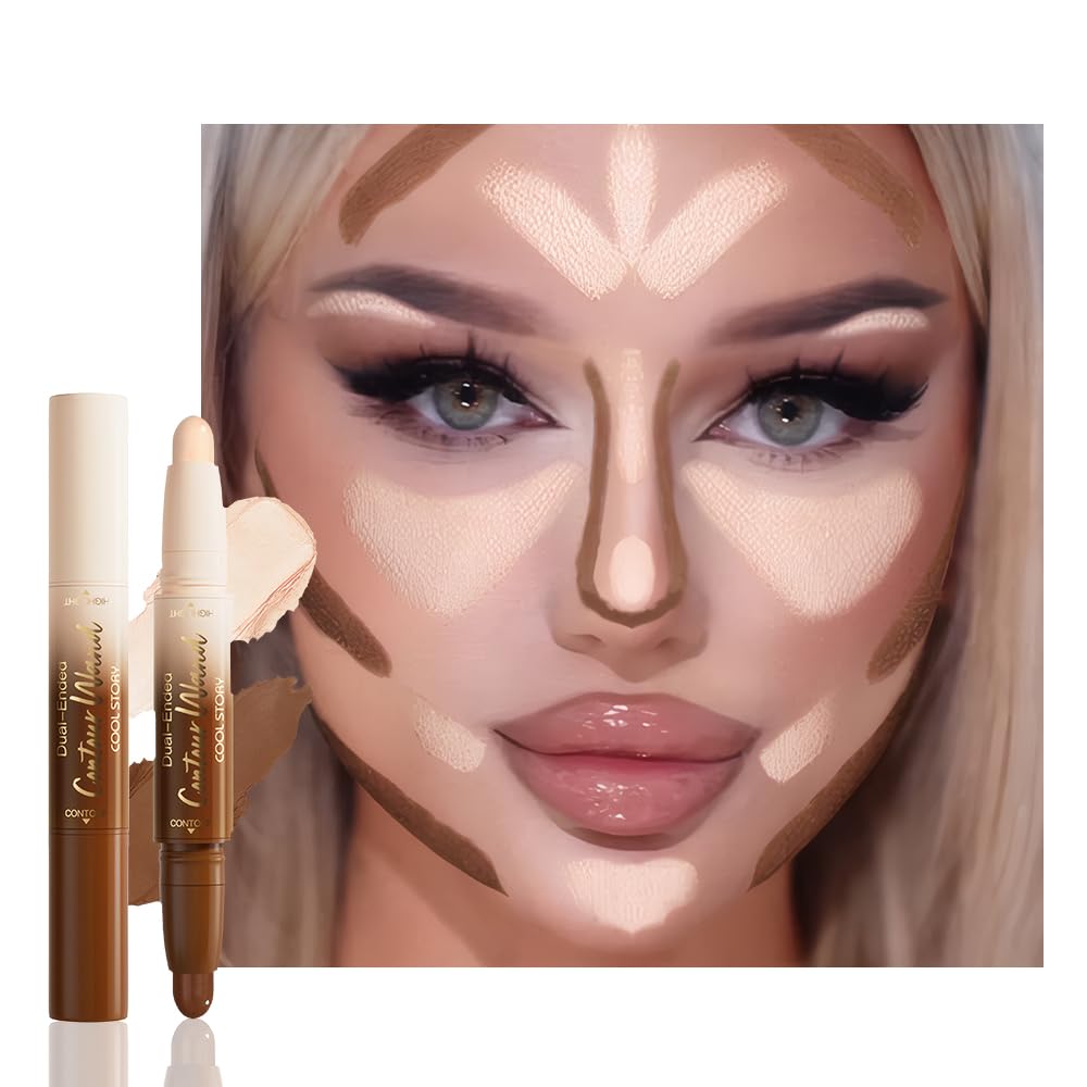 FeiCuiYun Dual-Ended 2-in-1 Cream Contour & Highlighter Stick Makeup For Face & Body – Waterproof, Long-Lasting, Suitable for All Skin Tones, 24#Rich(Nude Brown + Nude)