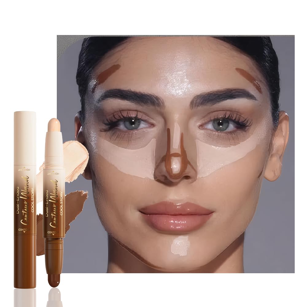 FeiCuiYun Dual-Ended 2-in-1 Cream Contour & Highlighter Stick Makeup For Face & Body – Waterproof, Long-Lasting, Suitable for All Skin Tones, 24#Rich(Nude Brown + Nude)