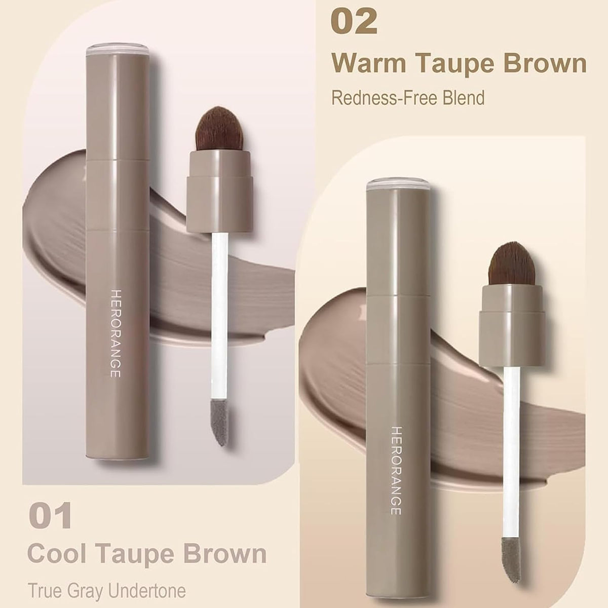 2pcs Cool Toned Liquid Contour Stick，Nose Contour with Brush for Fair Pale Light Olive and Bronzer Gray Skin, Cream Blendable Lightweight Ultra-Blendable, Long Wear（Grey+Brown）