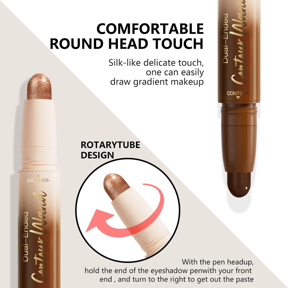 2 in 1 Contour Stick Waterproof Bronzer Highlighter, 26-Deep rich
