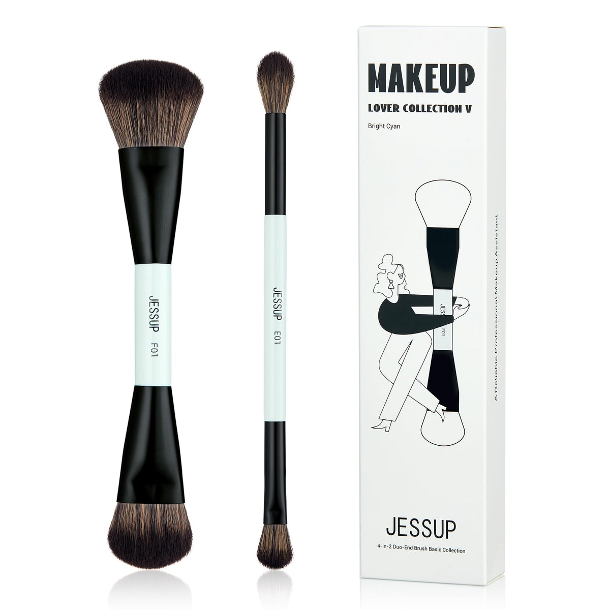 Jessup Makeup Brushes Set 10pcs, Double Sided Foundation Contour Blush Highlight Blending Eyebrow Brush Eyeshadow Eyeliner Concealer Brush, Bright Cyan Cruelty Free Cosmetic Tools T500