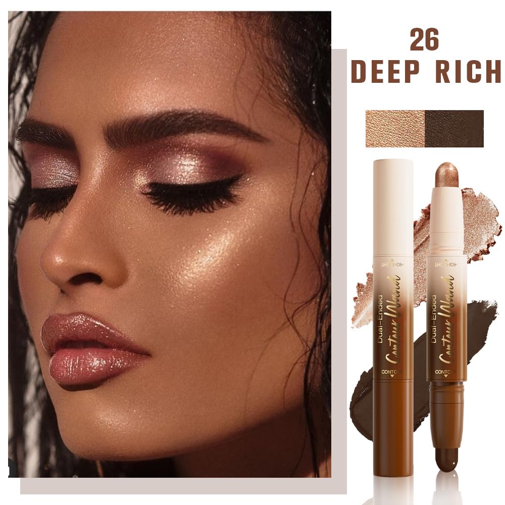 2 in 1 Contour Stick Waterproof Bronzer Highlighter, 26-Deep rich