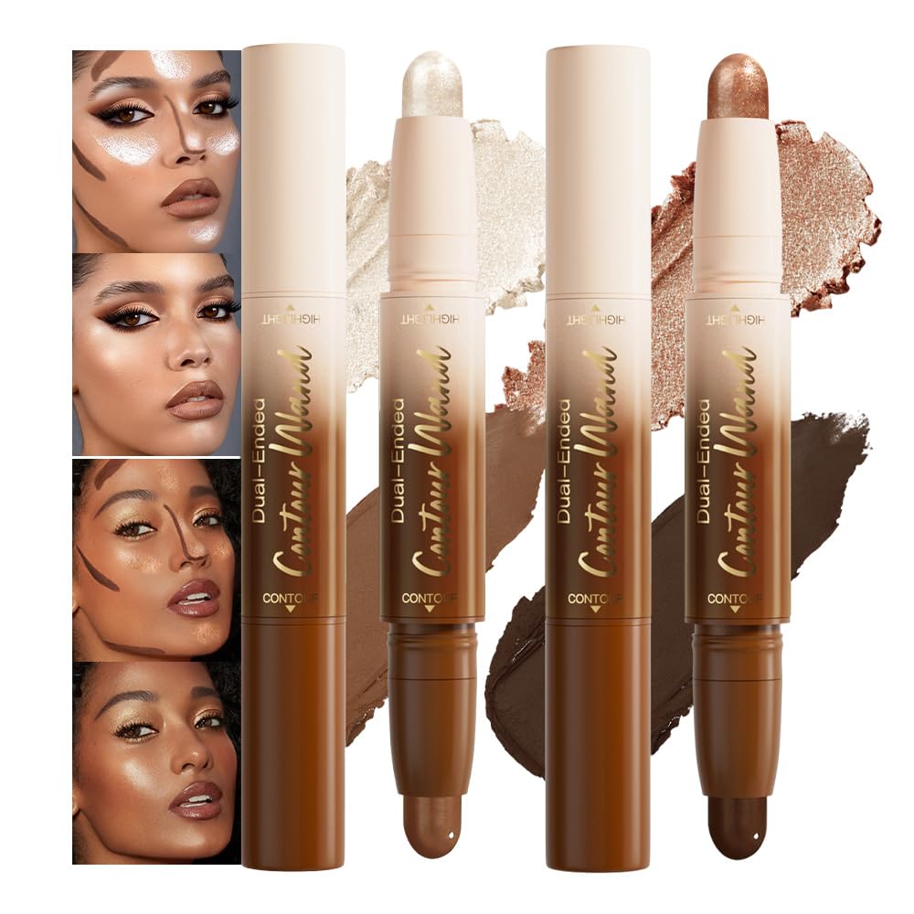 2 in 1 Contour Stick Waterproof Bronzer Highlighter, 26-Deep rich