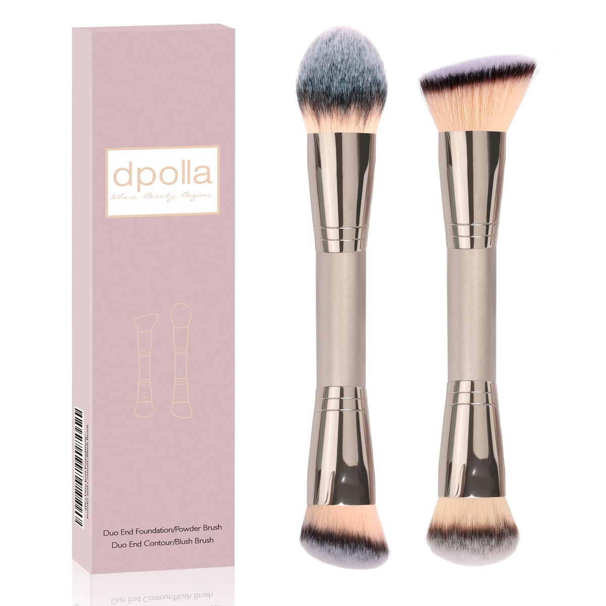 Dual-Ended Foundation Brush: Round & Angled makeup brushes, 100% Vegan Synthetic Makeup Brush for Flawless Blending and Application of Liquid, Powder, Cream, Blush