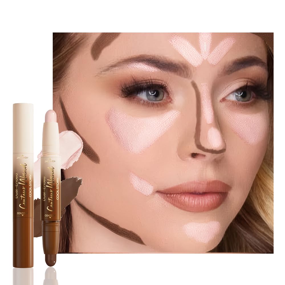FeiCuiYun Dual-Ended 2-in-1 Cream Contour & Highlighter Stick Makeup For Face & Body – Waterproof, Long-Lasting, Suitable for All Skin Tones, 24#Rich(Nude Brown + Nude)