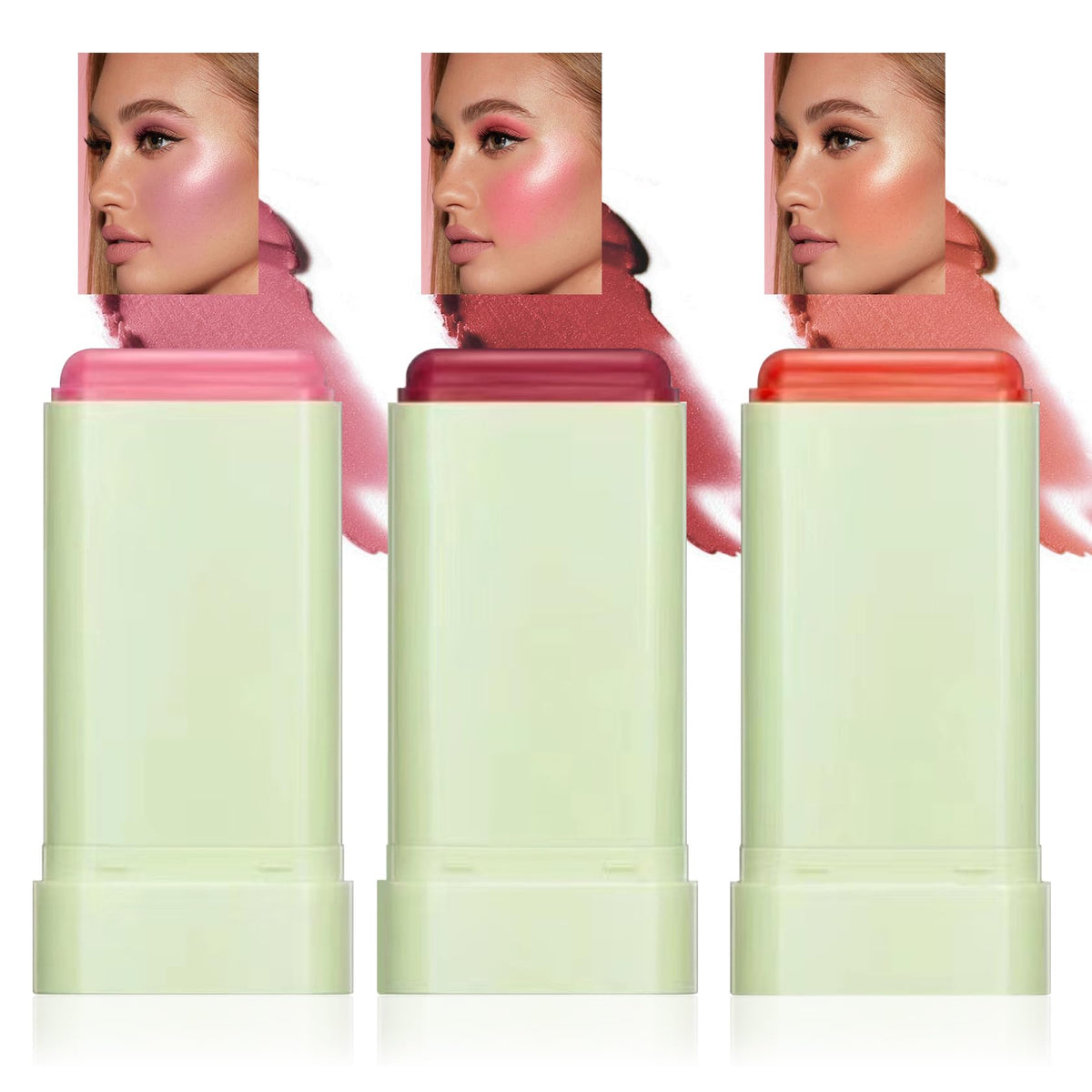 Cream Blush Stick with Brush,Waterproof Multi Cream Makeup Stick,Lightweight,Long-lasting,2 in 1 Multi Blush for Cheeks & Lip Tint & Eyeshadow Makeup(#01 Milk Tea Pink)