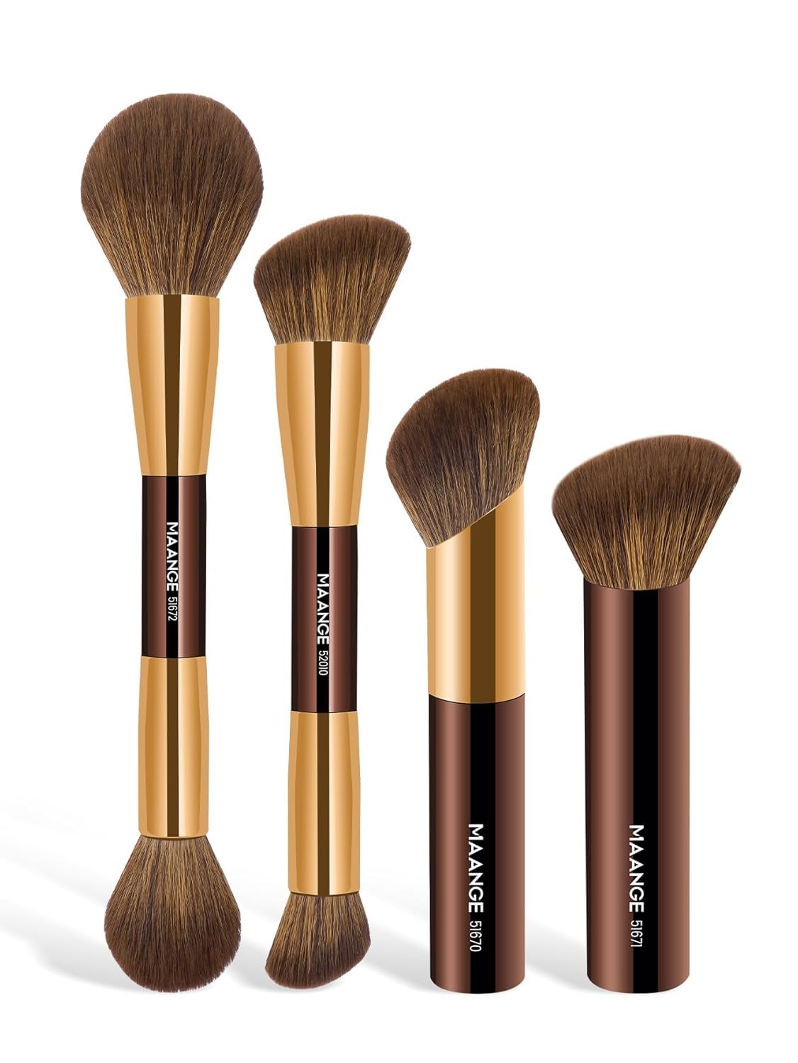 MAANGE 4 PCS Foundation Makeup Brush Set Double-ended Kabuki Contour Brush for Liquid Powder Concealer Cream Cosmetics Blending Blush Face Makeup Tools Kit (Coffee)