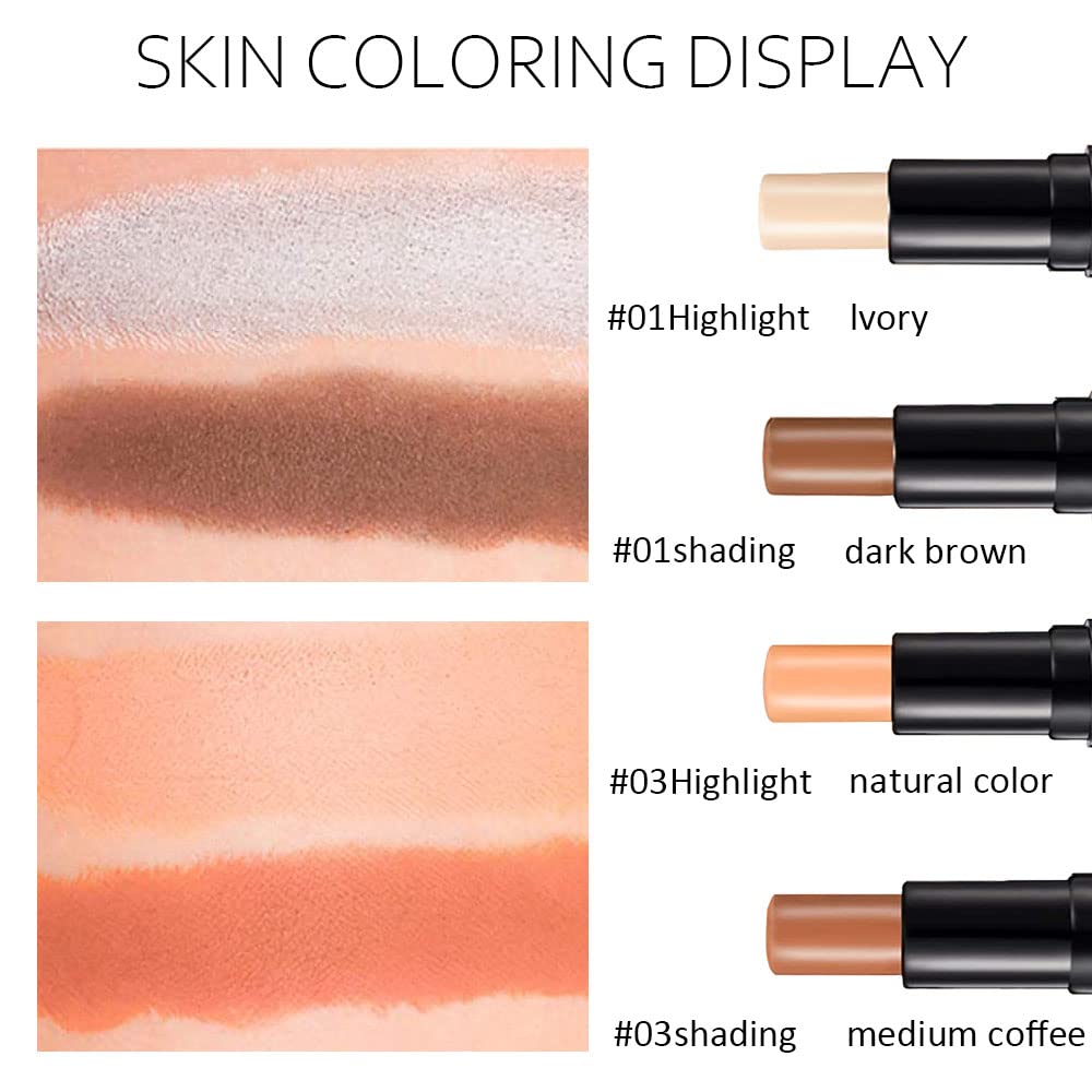 4 Colors Face Highlight and Contour Cream Sticks Kit,Primer Corrector,1#,3#