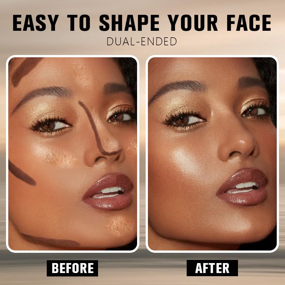 2 in 1 Contour Stick Waterproof Bronzer Highlighter, 26-Deep rich