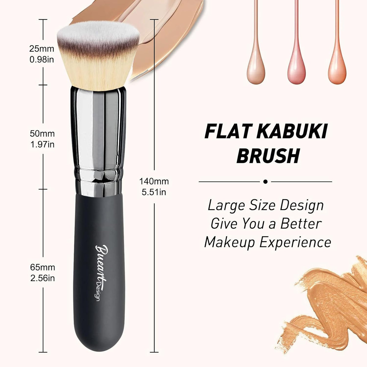 Bueart Design Flat Top Kabuki Foundation Makeup Brush,Soft Dense Bristles