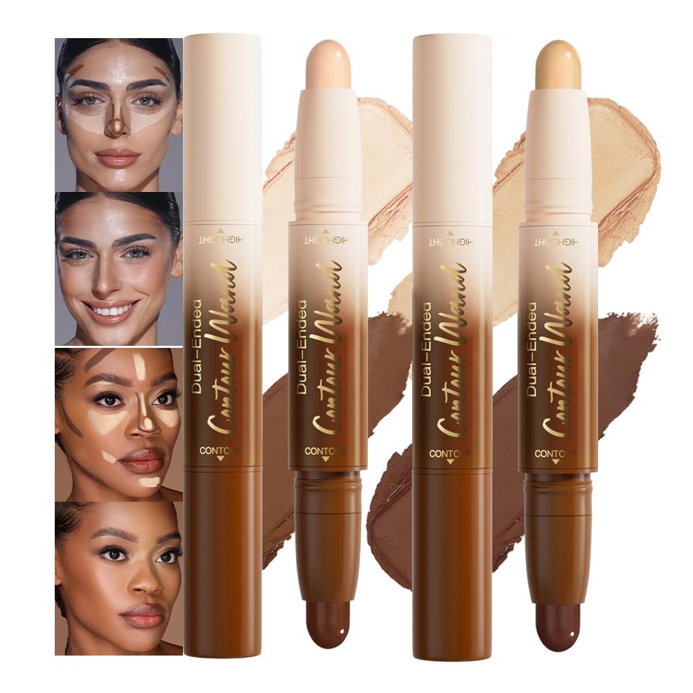 2 in 1 Contour Stick Waterproof Bronzer Highlighter, 26-Deep rich