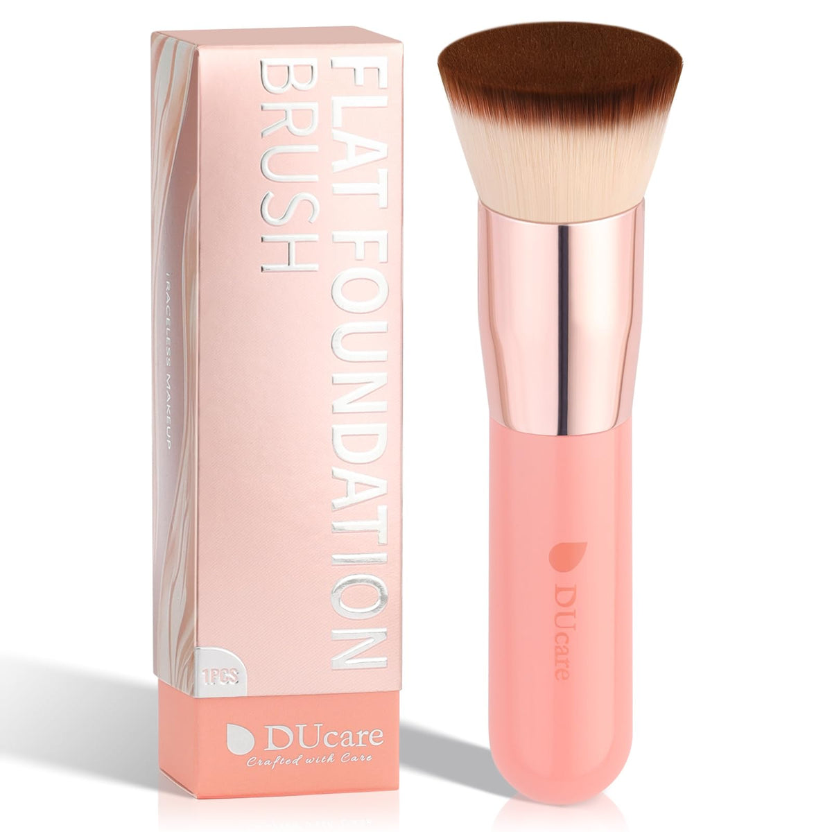 DUcare Foundation Brush for Liquid Makeup,Flat Top Kabuki Foundation Brushes - Premium Makeup Brush for Liquid, Cream, Powder,Buffing, Blending, Rose Golden/White