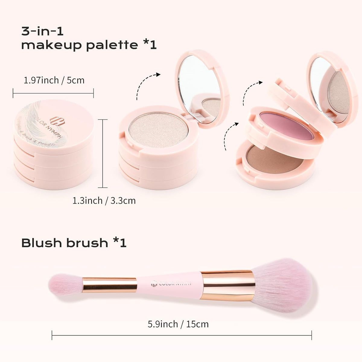 Color Nymph Blush and Highlighter Palette, 3 in 1 Contour Palette