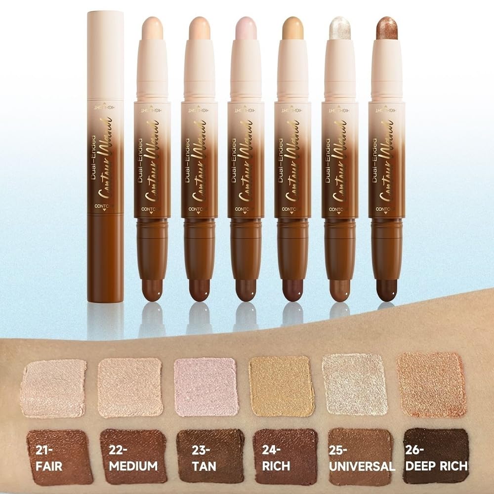 2 in 1 Contour Stick Waterproof Bronzer Highlighter, 26-Deep rich