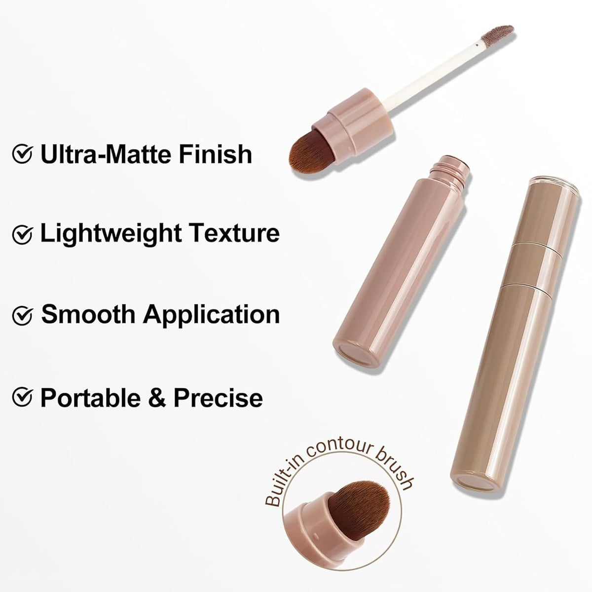 2pcs Cool Toned Liquid Contour Stick，Nose Contour with Brush for Fair Pale Light Olive and Bronzer Gray Skin, Cream Blendable Lightweight Ultra-Blendable, Long Wear（Grey+Brown）