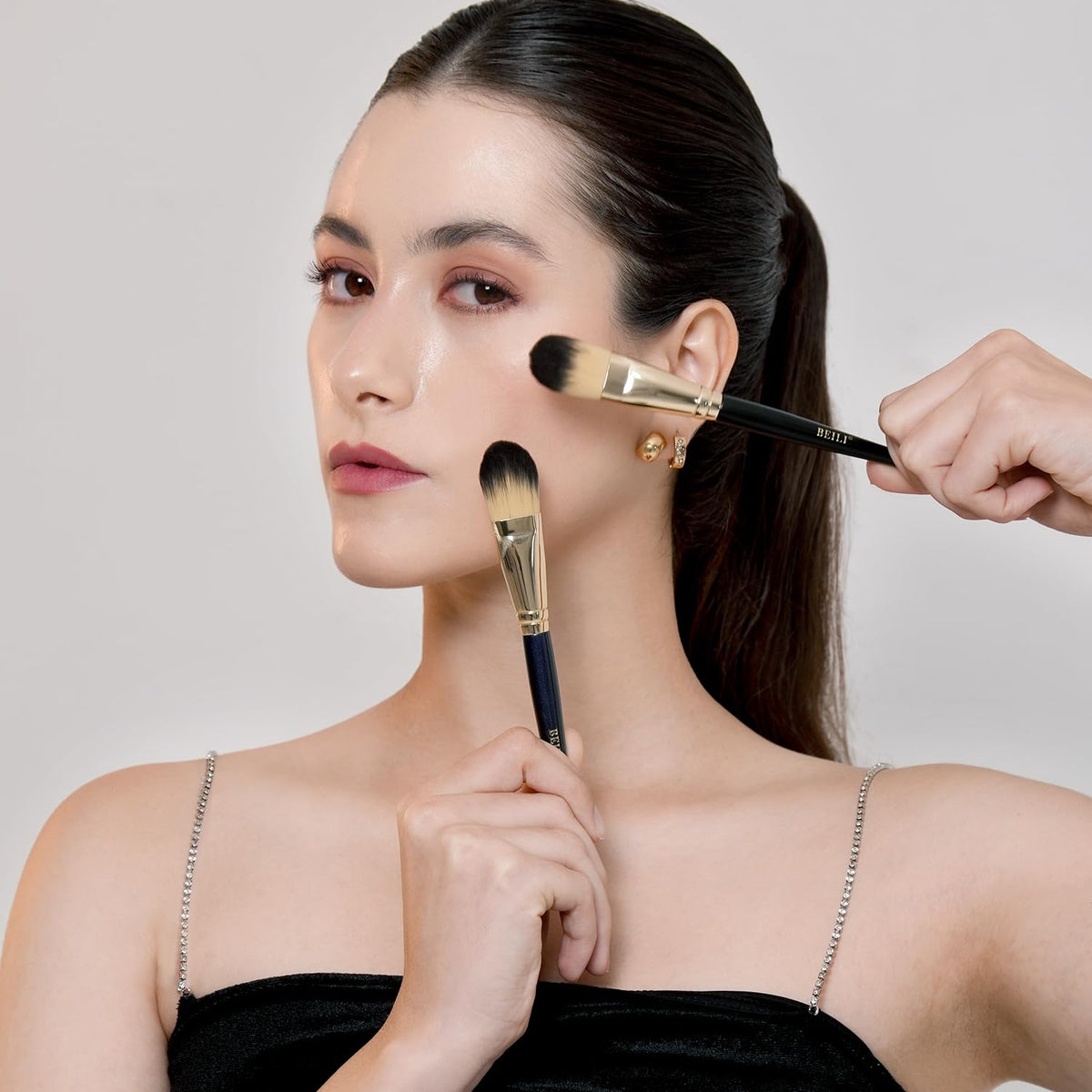 BEILI Foundation Brush Set for Liquid, Cream & Powder, Flat Face Makeup Brush for Mask & Concealer, Buffing Blending Tools, Premium Professional Makeup Brushes