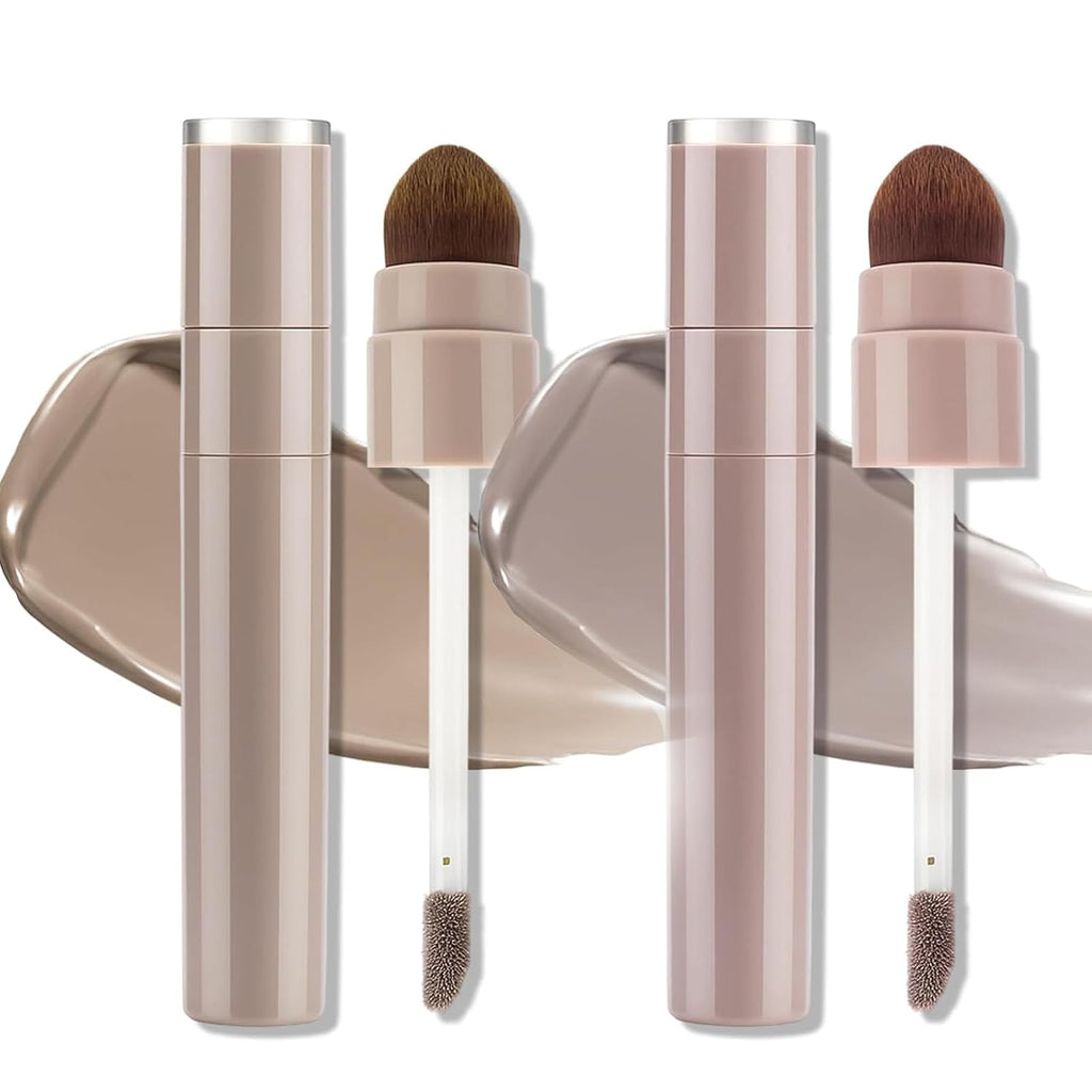 2pcs Cool Toned Liquid Contour Stick，Nose Contour with Brush for Fair Pale Light Olive and Bronzer Gray Skin, Cream Blendable Lightweight Ultra-Blendable, Long Wear（Grey+Brown）