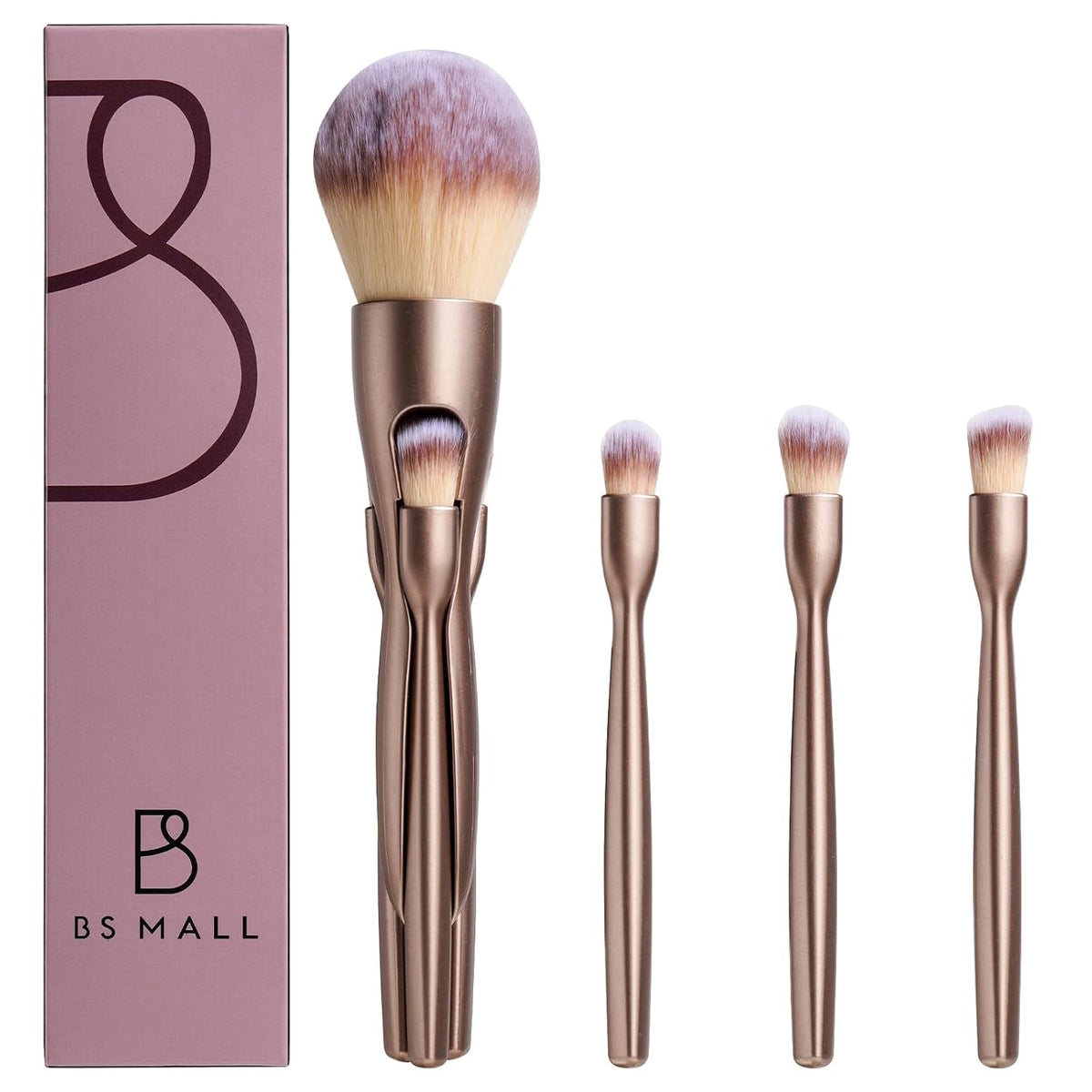 BS-MALL 4 in 1 Magnetic Makeup Brush Set | Detachable Travel Makeup Brush Set with Super Soft Fiber for Flawless Powder, Contour & Eyeshadow | Safe, Zero Trouble Storage for Professional Beauty