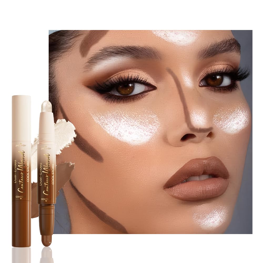 FeiCuiYun Dual-Ended 2-in-1 Cream Contour & Highlighter Stick Makeup For Face & Body – Waterproof, Long-Lasting, Suitable for All Skin Tones, 24#Rich(Nude Brown + Nude)