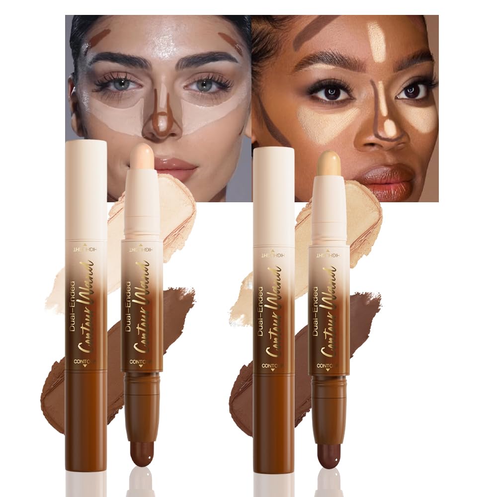 FeiCuiYun Dual-Ended 2-in-1 Cream Contour & Highlighter Stick Makeup For Face & Body – Waterproof, Long-Lasting, Suitable for All Skin Tones, 24#Rich(Nude Brown + Nude)