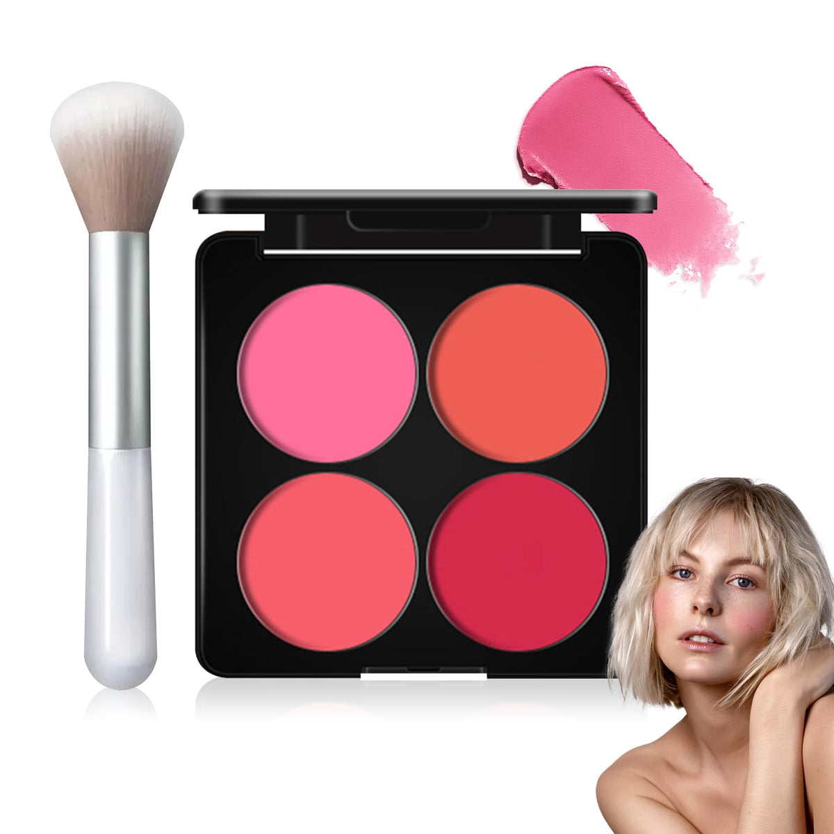 Cream Blush Stick with Brush,Waterproof Multi Cream Makeup Stick,Lightweight,Long-lasting,2 in 1 Multi Blush for Cheeks & Lip Tint & Eyeshadow Makeup(#01 Milk Tea Pink)