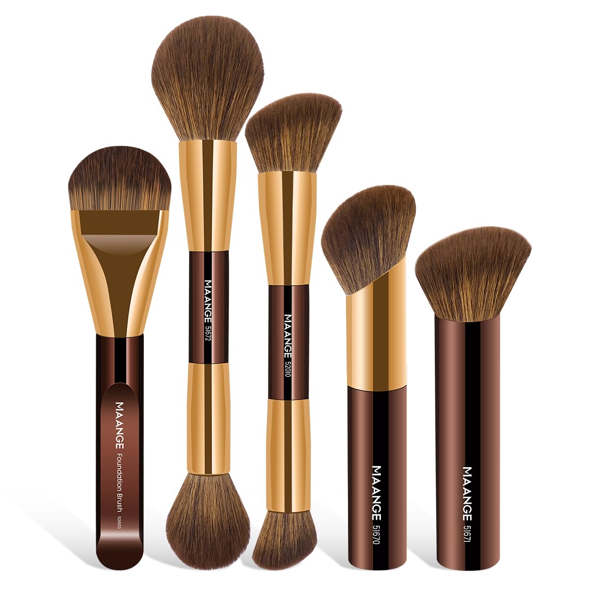 MAANGE 4 PCS Foundation Makeup Brush Set Double-ended Kabuki Contour Brush for Liquid Powder Concealer Cream Cosmetics Blending Blush Face Makeup Tools Kit (Coffee)