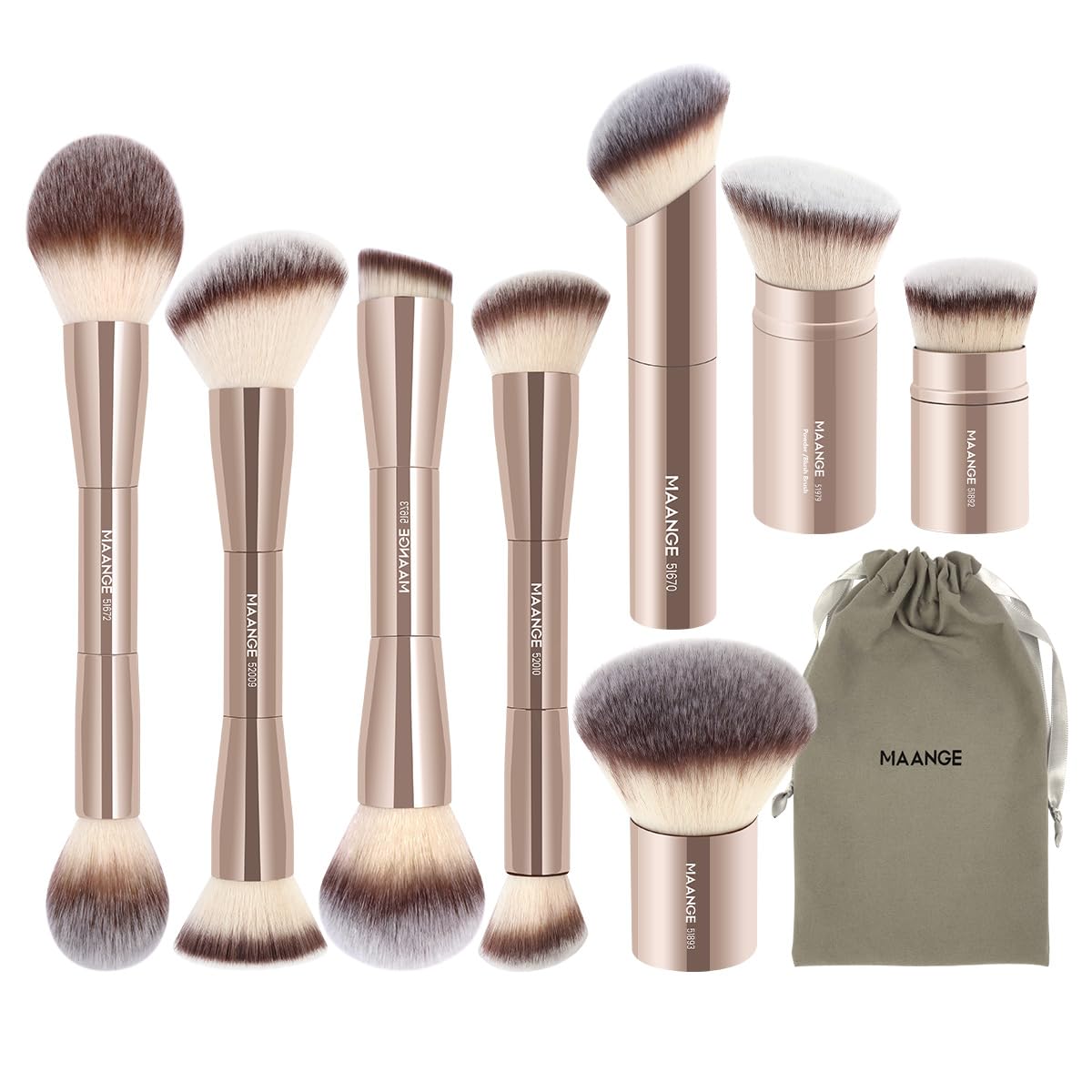 MAANGE 20 PCS Foundation Makeup Brush Set, Double-ended Kabuki Contour Brush for Liquid Powder Concealer Blending Blush Face Makeup Tools with Gift Box (Coffee)