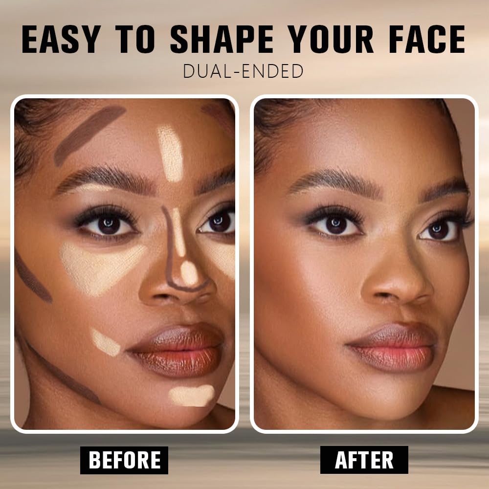 FeiCuiYun Dual-Ended 2-in-1 Cream Contour & Highlighter Stick Makeup For Face & Body – Waterproof, Long-Lasting, Suitable for All Skin Tones, 24#Rich(Nude Brown + Nude)