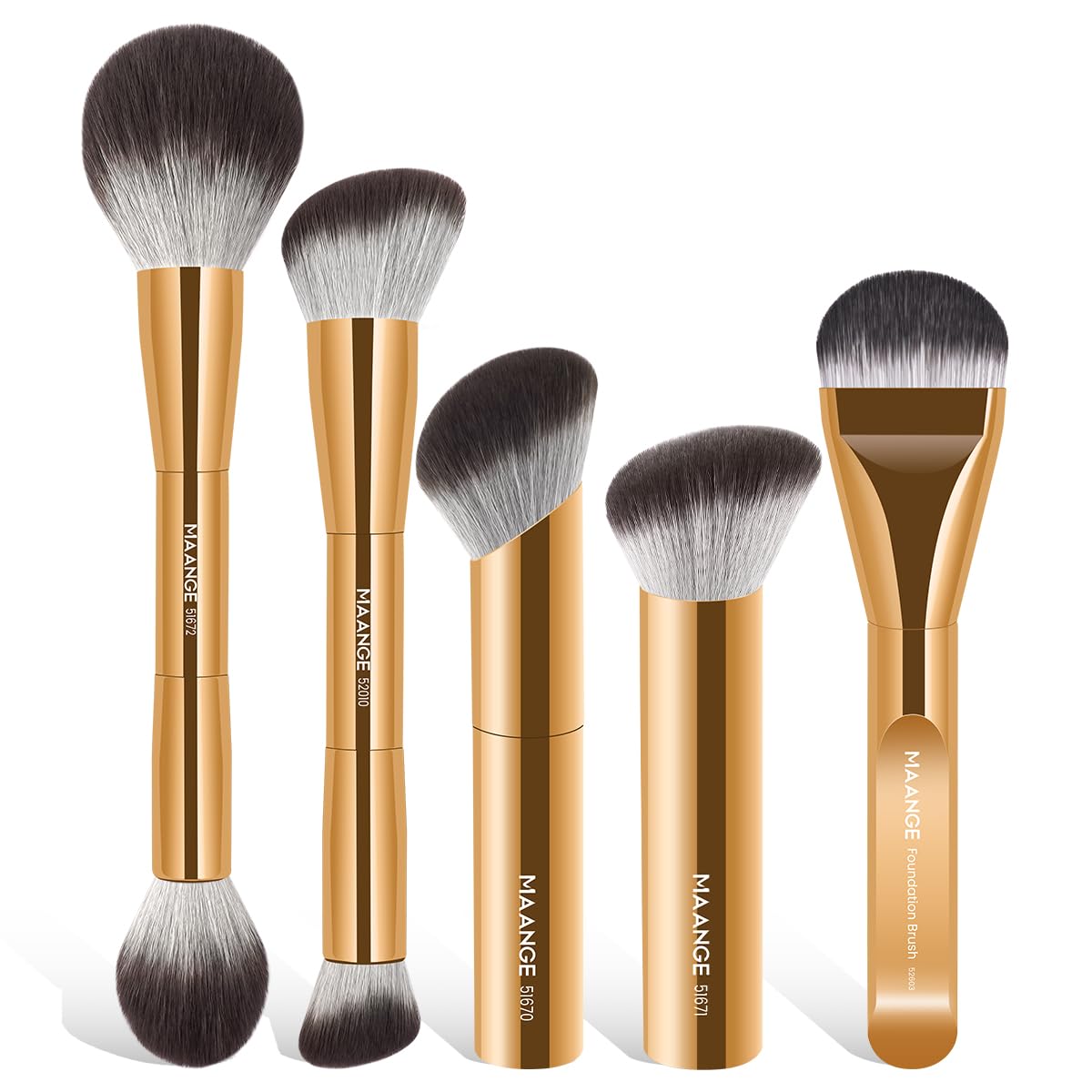 MAANGE 4 PCS Foundation Makeup Brush Set Double-ended Kabuki Contour Brush for Liquid Powder Concealer Cream Cosmetics Blending Blush Face Makeup Tools Kit (Coffee)