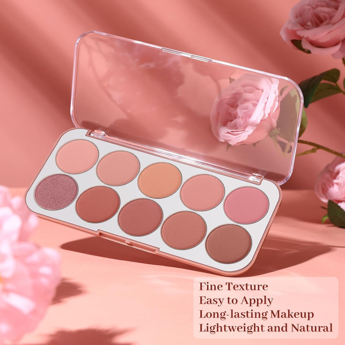 10-Color Blush Palette, Buildable Long-Lasting Powder Blush (01 SET)