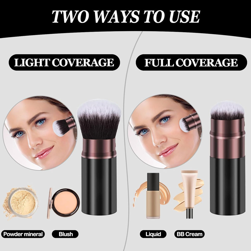 Retractable Kabuki Brushes, 2 Pack Travel Powder Face Makeup Brush Set