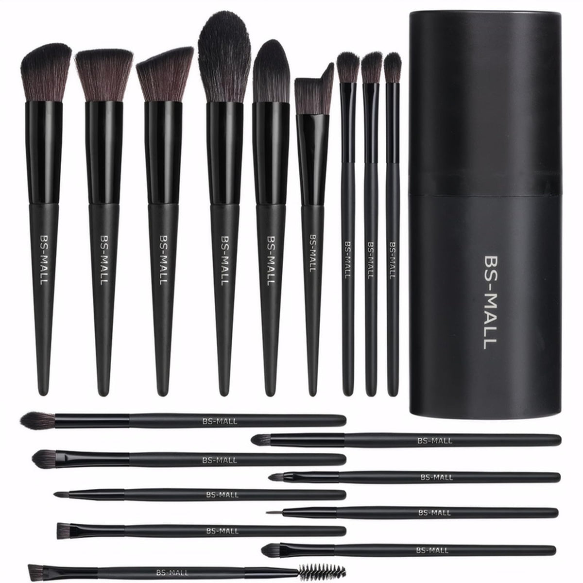 BS-MALL Makeup Brush Set 18 Pcs Professional Foundation Powder Concealers Eyeshadow Blush Synthetic Makeup Brushes with Labeled instruction Black Case Upgraded Version