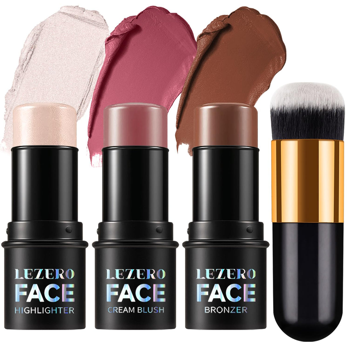 3Pcs Contour Stick Kit,Shades with Highlighter Blush Bronzer, LIGHT MEDIUM
