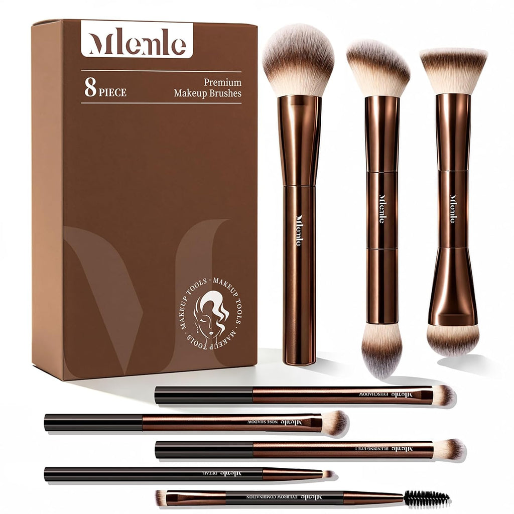 Mlemle Makeup Brushes Set, Double-End 8-Piece Professional Makeup Brush Kit