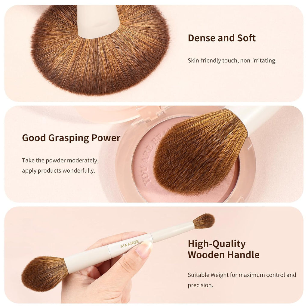 MAANGE Makeup Brush Set 14-In-7 Double Ended Essential Foundation Makeup Brushes for Powder Concealers Eye Shadows Blush Make Up Brushes with Travel Makeup Case