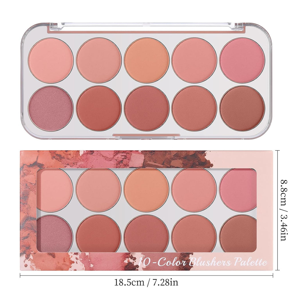 10-Color Blush Palette, Buildable Long-Lasting Powder Blush (01 SET)