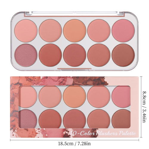 10-Color Blush Palette, Buildable Long-Lasting Powder Blush (01 SET)