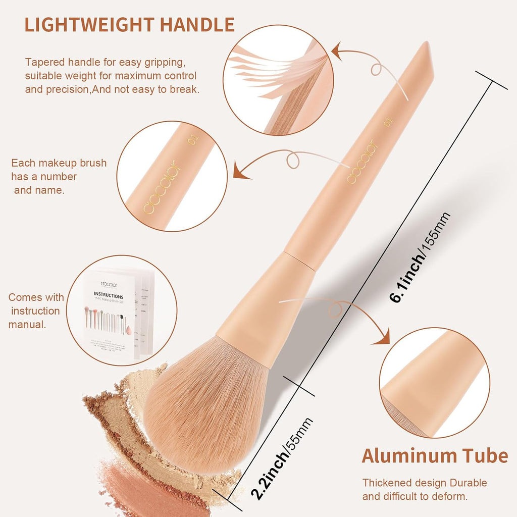 Docolor Makeup Brushes 17+2 Pcs with Makeup Bag and Makeup Sponge and Brush Protector Morandi Makeup Brush Set Premium Synthetic hair makeup brush Wooden handle Gift Box