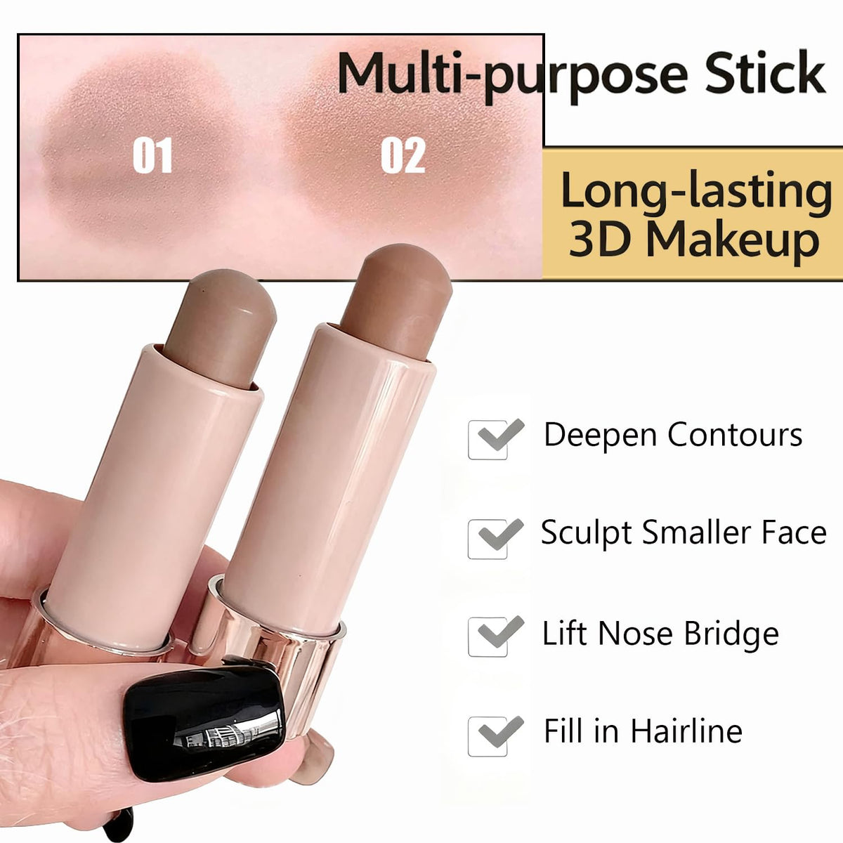 Cool Toned Creamy Contour Stick – Extra-Size Waterproof & Sweat-Proof Matte Bronzer for Fair Skin, Smooth Blendable Face & Nose Shading, Travel-Ready Long Wear Contour Stick (01#Cold Gray Brown)