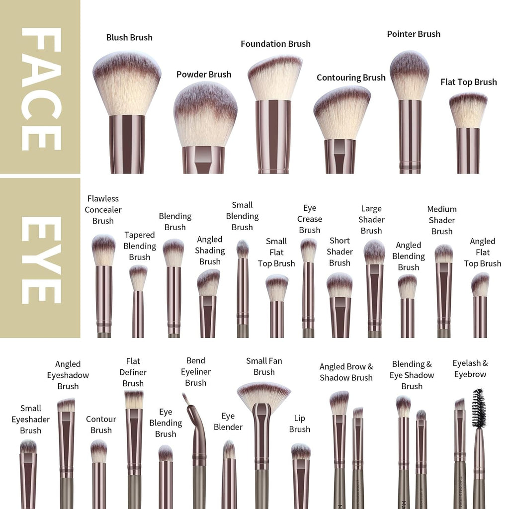 MAANGE Makeup Brush Set 51 PCS Professional Makeup Brushes Soft Foundation Powder Eyeliner Eye Shadow Makeup Brushes Set Travel Make up Brush Kit (Champagne)