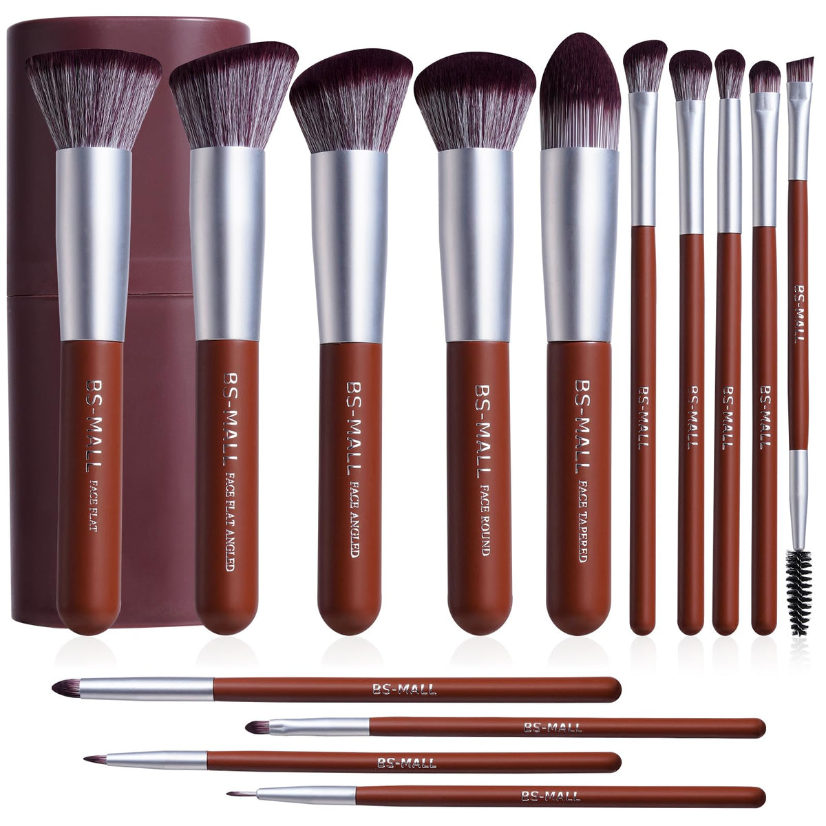 BS-MALL Makeup Brushes Premium Synthetic Foundation Powder Concealers Eye Shadows 14 Pcs Purple for Makeup Beginner or Professional with Travel Case