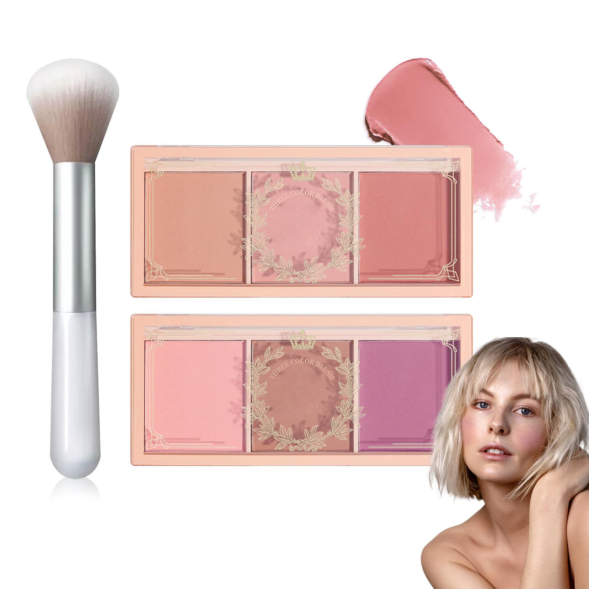 Cream Blush Stick with Brush,Waterproof Multi Cream Makeup Stick,Lightweight,Long-lasting,2 in 1 Multi Blush for Cheeks & Lip Tint & Eyeshadow Makeup(#01 Milk Tea Pink)