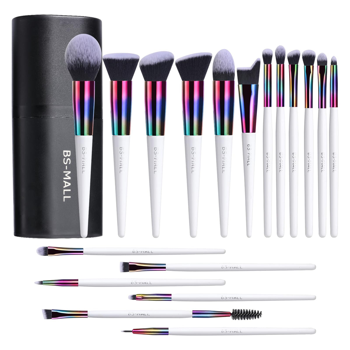 BS-MALL Makeup Brush Set 18 Pcs Professional Foundation Powder Concealers Eyeshadow Blush Synthetic Makeup Brushes with Labeled instruction Black Case Upgraded Version