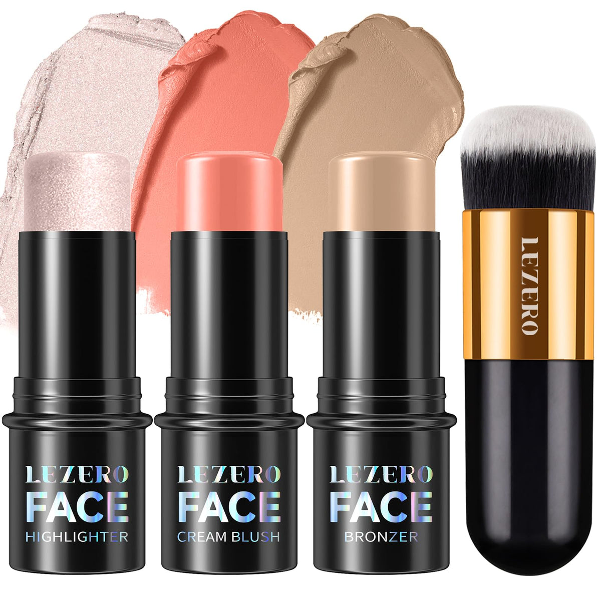 3Pcs Contour Stick Kit,Shades with Highlighter Blush Bronzer, LIGHT MEDIUM