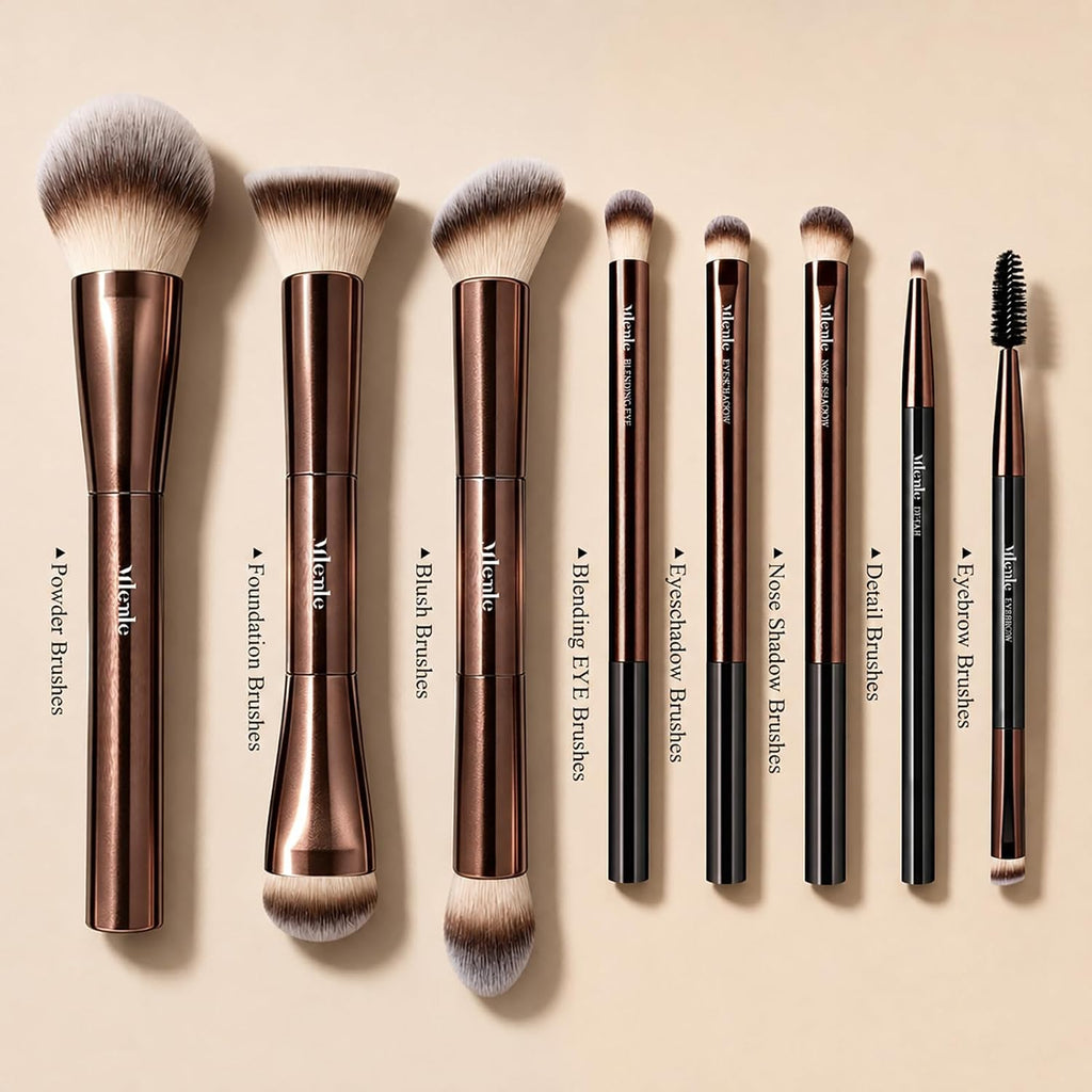 Mlemle Makeup Brushes Set, Double-End 8-Piece Professional Makeup Brush Kit