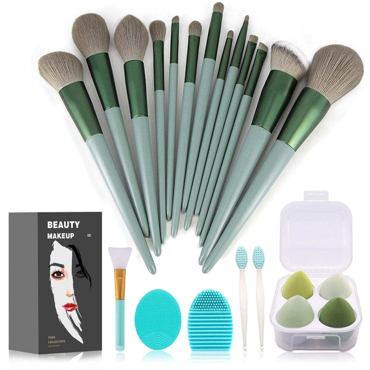 Koccido Makeup Brushes 22 Pcs Makeup Kit,Foundation Brush Eyeshadow Brush Make up Brushes Set (Green, 22 Piece Set)