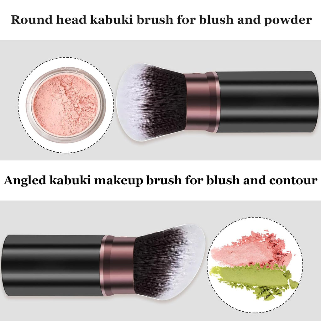 Retractable Kabuki Brushes, 2 Pack Travel Powder Face Makeup Brush Set