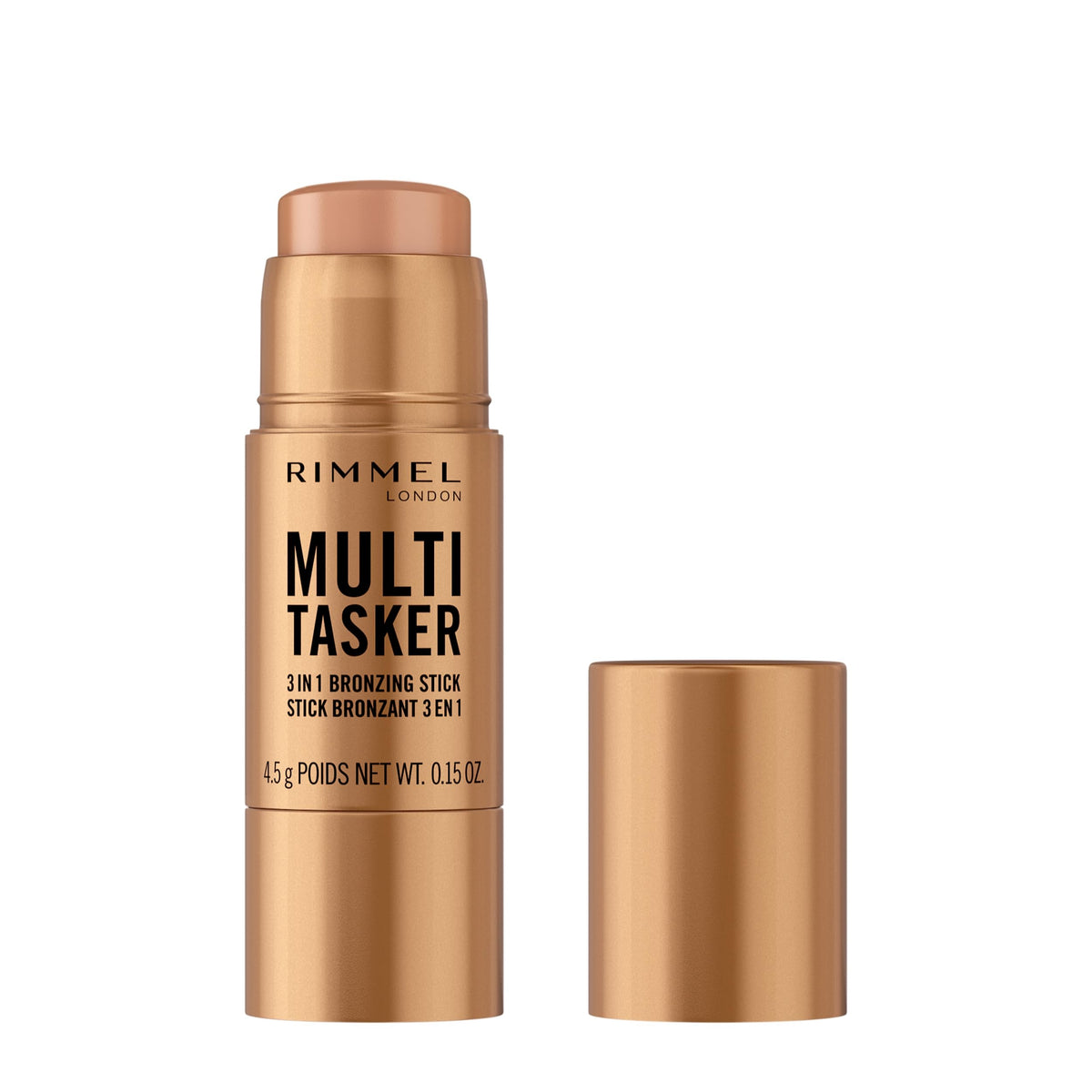 Rimmel Multi Tasker 3 in 1 Bronzing Stick, 002 Medium, Sculpted and Bronzed Glow, All-Day Wear, Sheer and Dewy Finish, Infused with Vitamin C & E, Vegan Formula, Cruelty-Free
